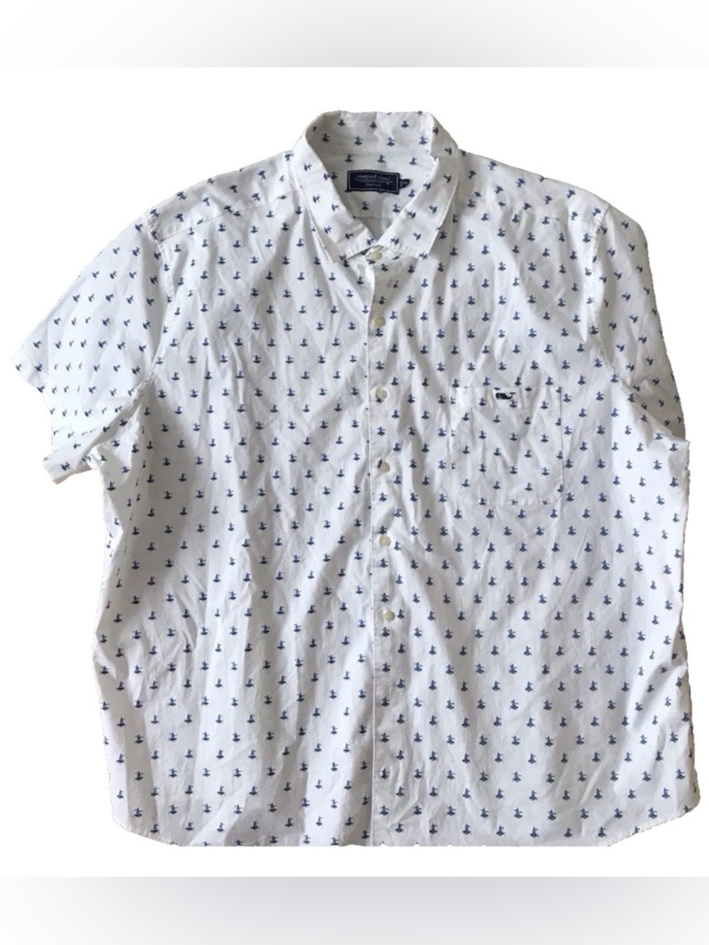 Vineyard Vines Mens Sailboat Woven Short Sleeve Button Down Shirt Size 4XB White
